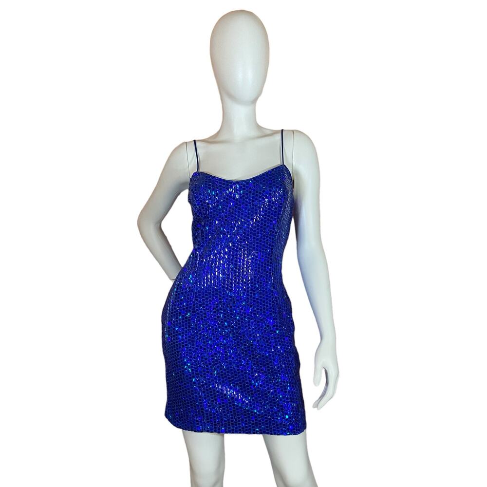 1980s L.A. Glo Blue Sequin Mini Dress Vintage Party Dress